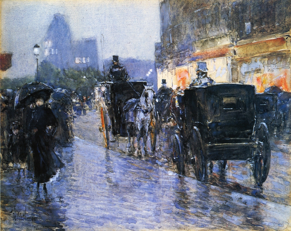 "Horse Drawn Cabs at Evening"