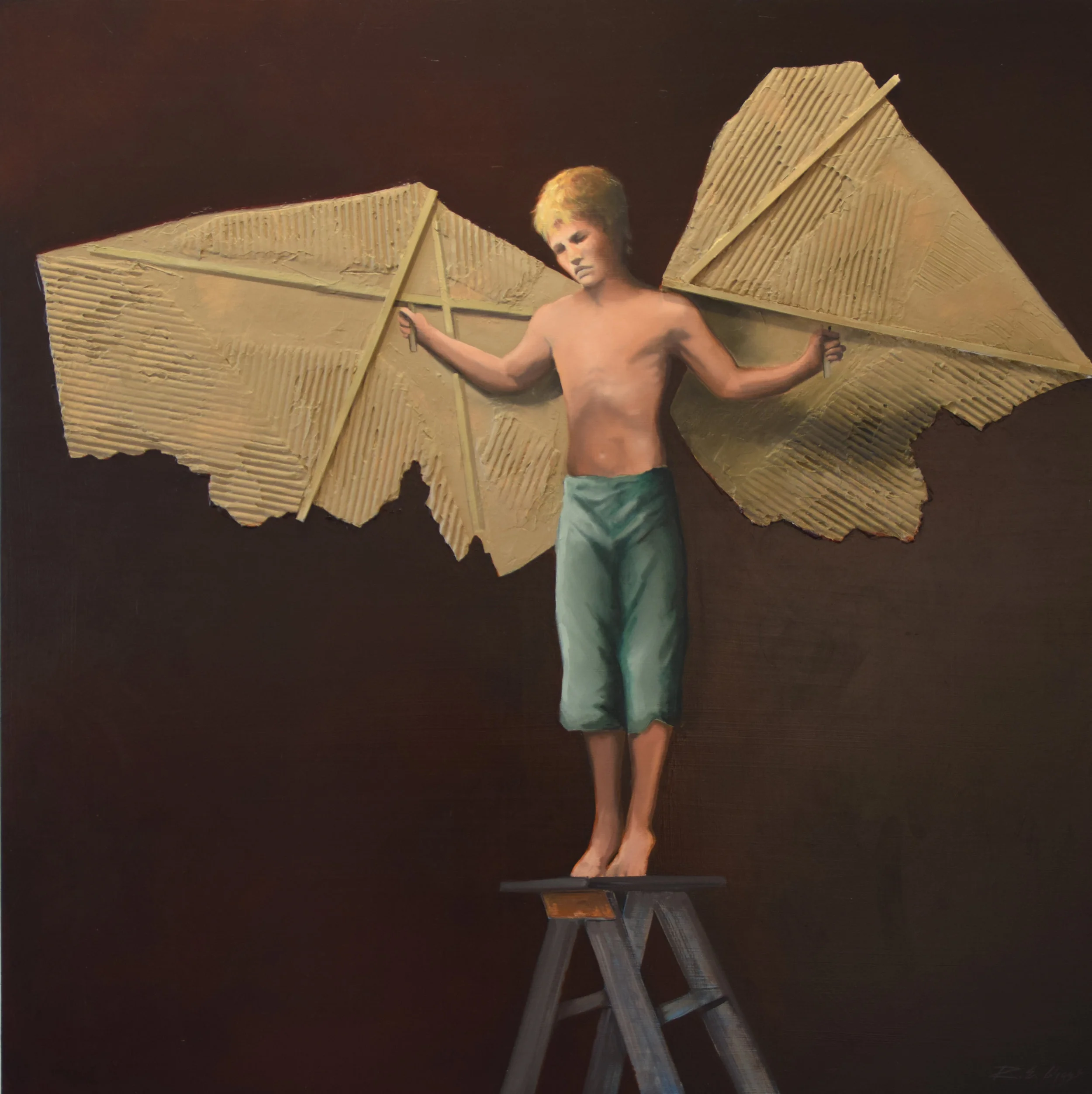 The Flying Lesson (mixed media on panel) 36 x 36