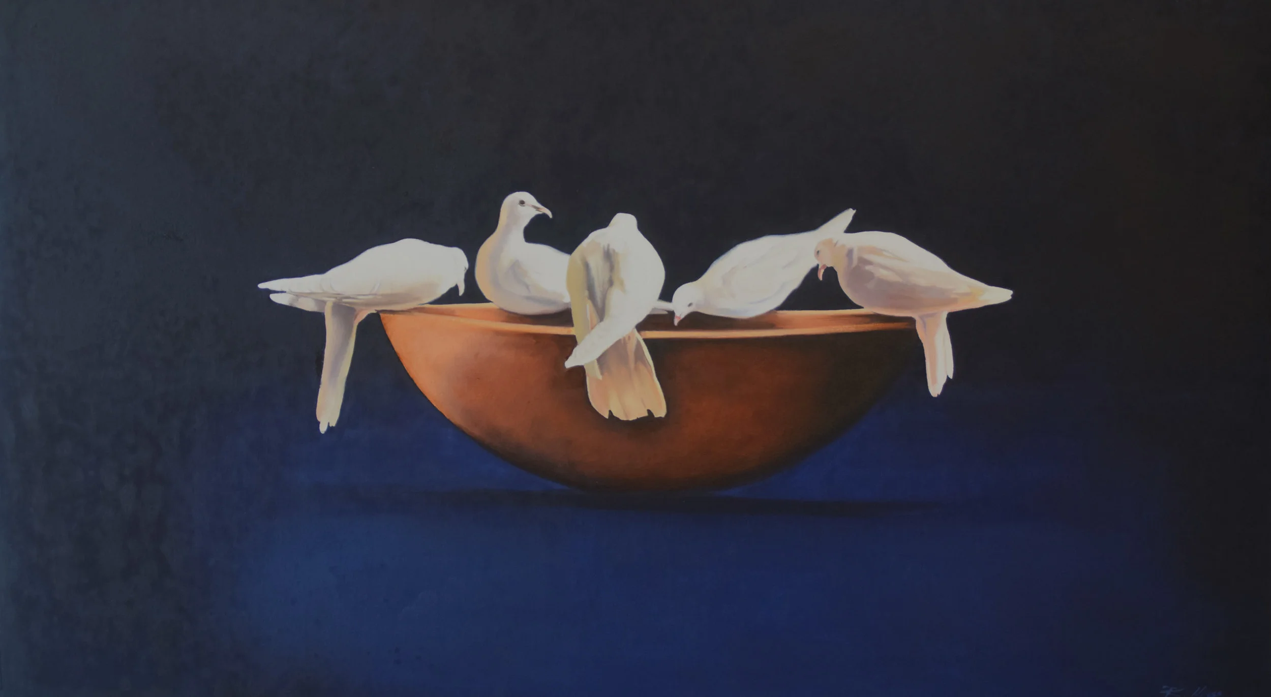 The Artist’s Doves (oil on canvas) 25 x 44