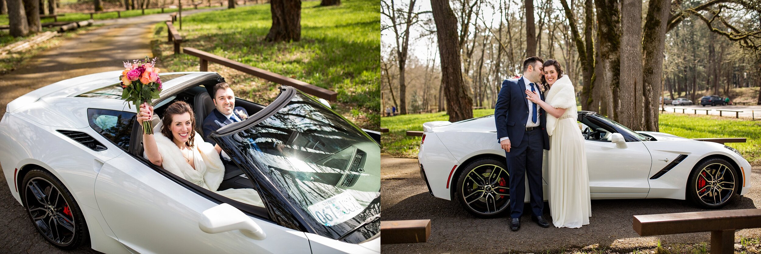 white corvette wedding photos