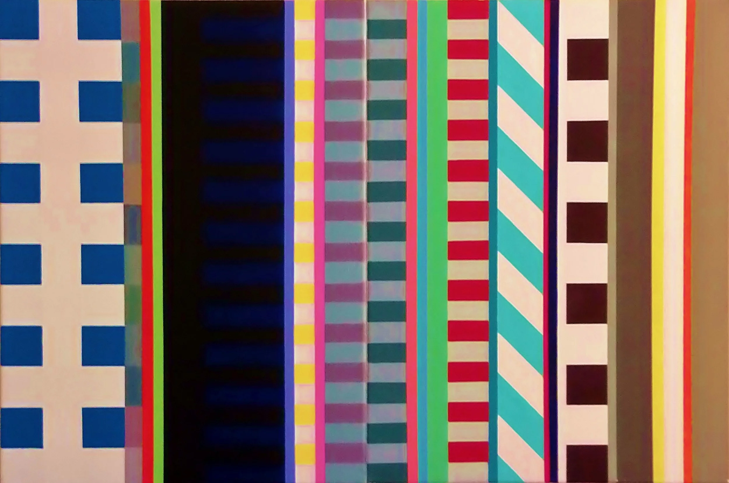 SIGNALS NUMBER ONE, 2015, DIPTYCH, 24 X 36 X 0.8 INCHES, ACRYLIC ON CANVAS, IN THE COLLECTION OF JENNIFER ANDREWS, ENGLEWOOD, CO   