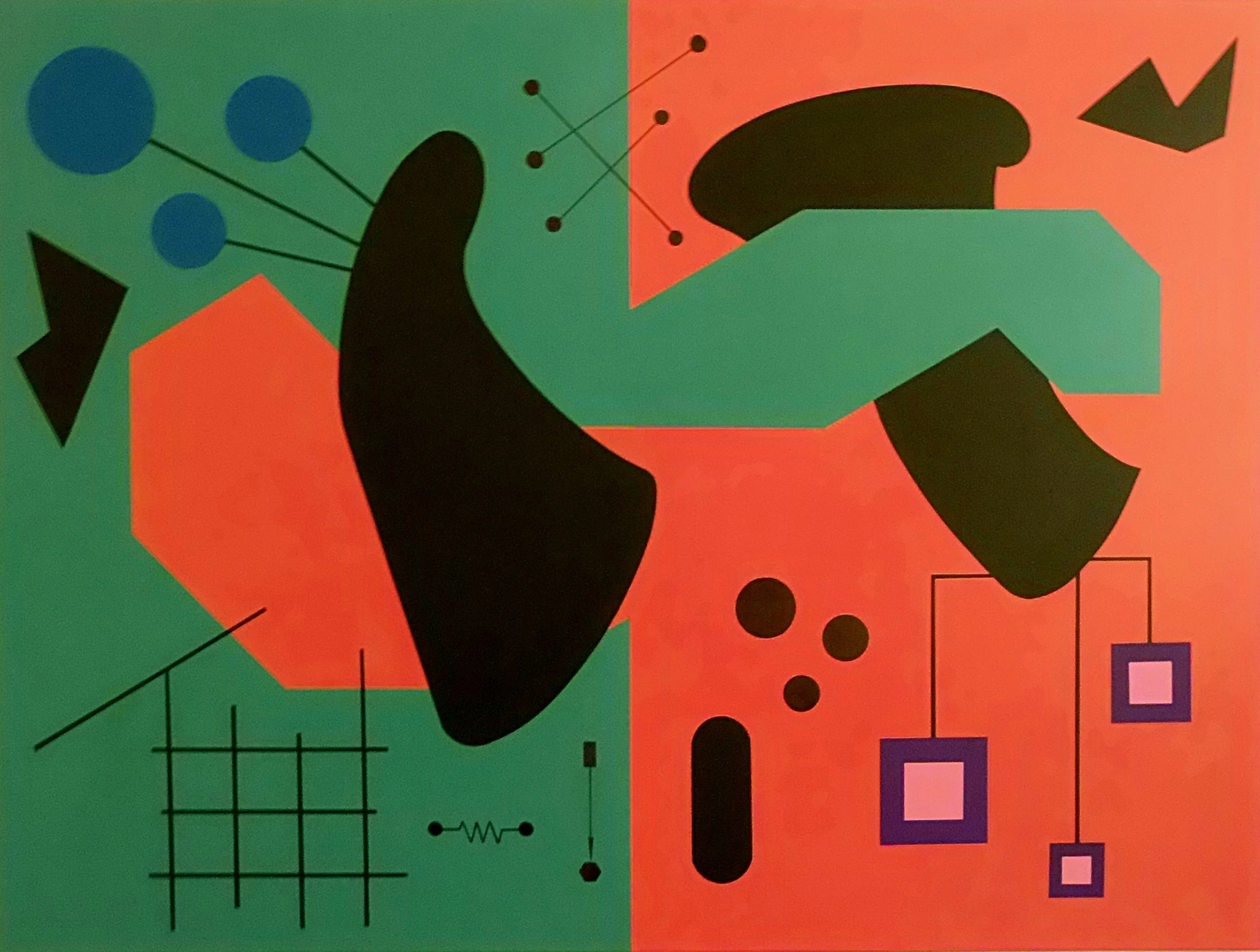 STRANGE SCIENCE, 2018, 36 X 48 INCHES, ACRYLIC PAINT, MATTE MEDIUM AND INK ON CANVAS, $1400