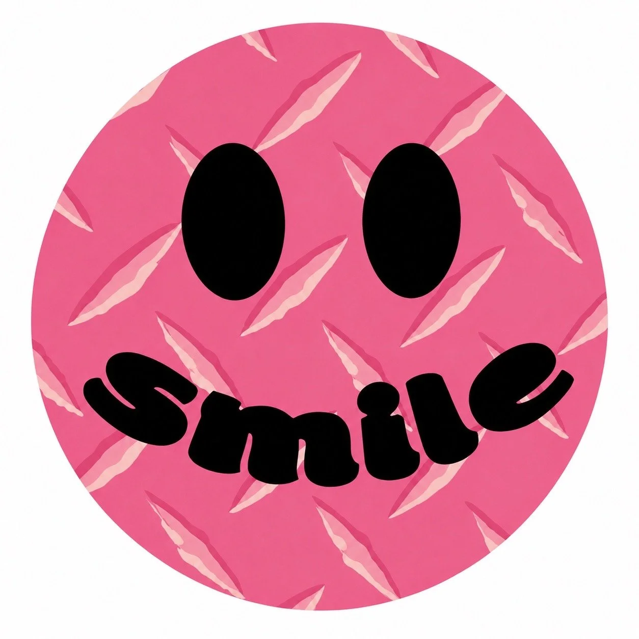 Pink Smile mixed media artwork by Gary Rosen — spray paint on 16 inch round wood panel with resin finish