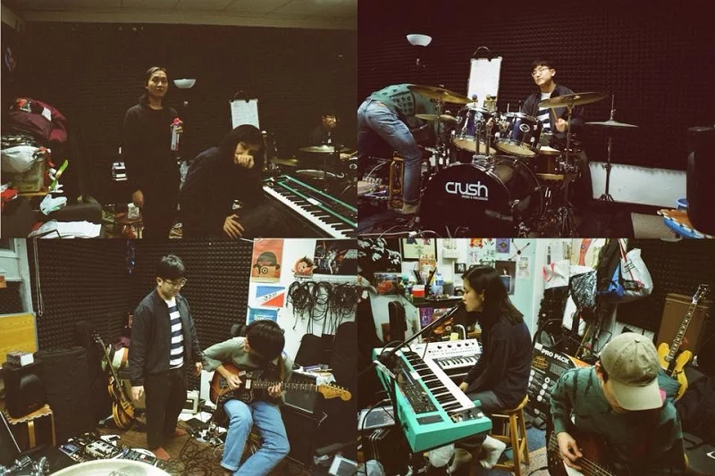 Thud in the studio recording the single “Ado”; courtesy of the band.