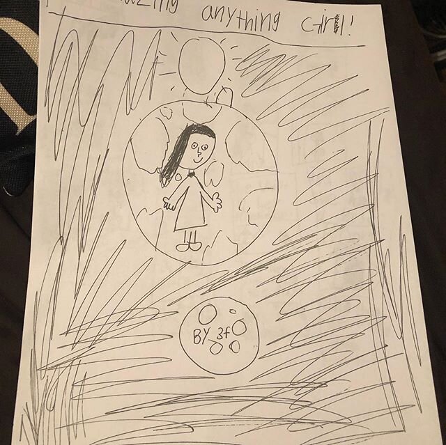 Apparently, while I was gone, there were some random child&rsquo;s drawings left at our door. Tonight, we got A WHOLE BOOK! #theartistin3F #whoisthischild #comicbooks #youngartist #theamazinganythinggirl #adventure