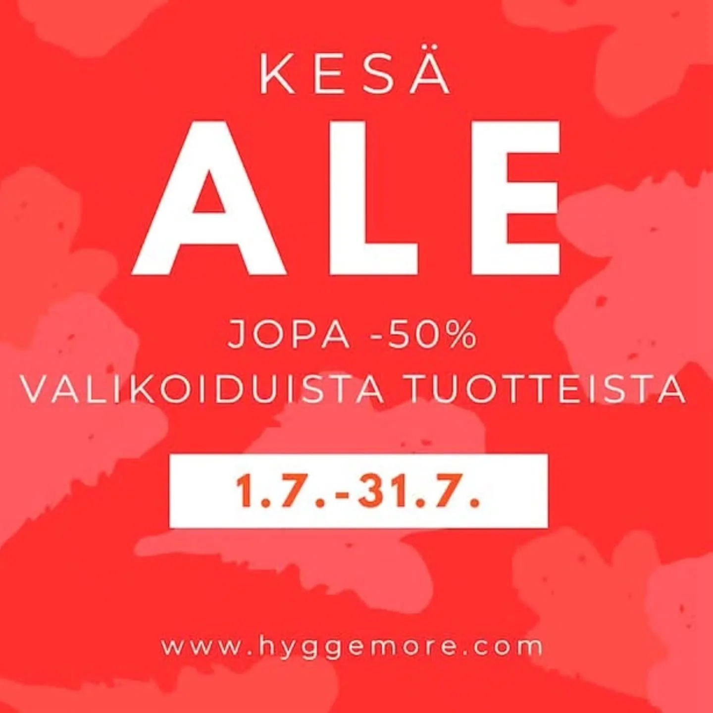 Kes&auml;n ihanimmat l&ouml;yd&ouml;t hein&auml;kuussa alennettuun hintaan! 🌺
Tule ostoksille myym&auml;l&ouml;ihimme ja pirist&auml; kotiasi kauniilla yksityiskohdilla.

Kes&auml;ale valikoiduista tuotteista 30-50% normaalihinnoista myym&auml;l&oum