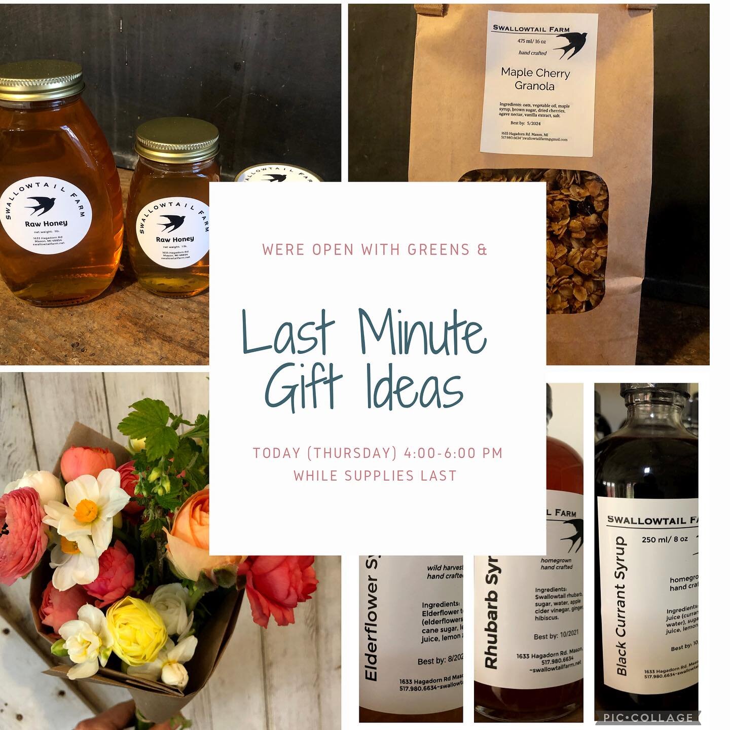 Tonight is the last time the farmstand will be open until Spring 2024. 

We are loaded with greens and have last minute gift ideas that avoid the crowds. 

Stop in for honey, granola, syrups great for foodies and cocktail enthusiasts 

Spring flower 