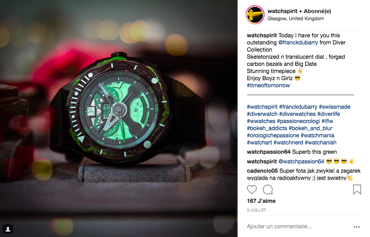 watchspirit The Diver Green Carbon in the spotlight on Instagram @watchspirit July 3, 2018