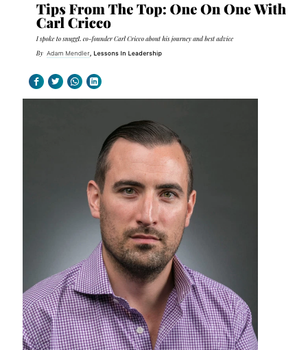 Thrive Global Tips From The Top: One On One With Carl Cricco February 25, 2019 “snuggL co-founder Carl Cricco about his journey and best advice.” Read More