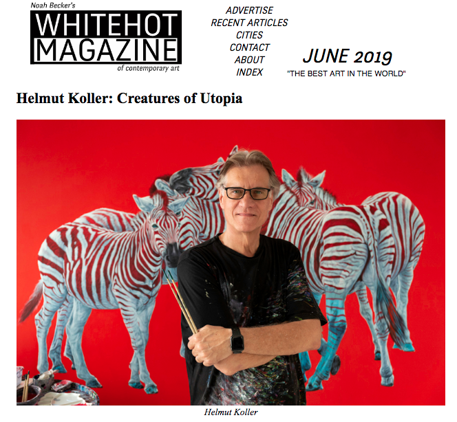 Whitehot Magazine Helmut Koller: Creatures of Utopia May 23, 2019 “To look at Helmut Koller’s painting, what is felt is the human touch, a touch that is absent from the surface of a photograph. The translation into paint what could have taken an instant to capture by a camera is one of laborious rendering, it is the essence of this that makes the observation irresistible.” Read More