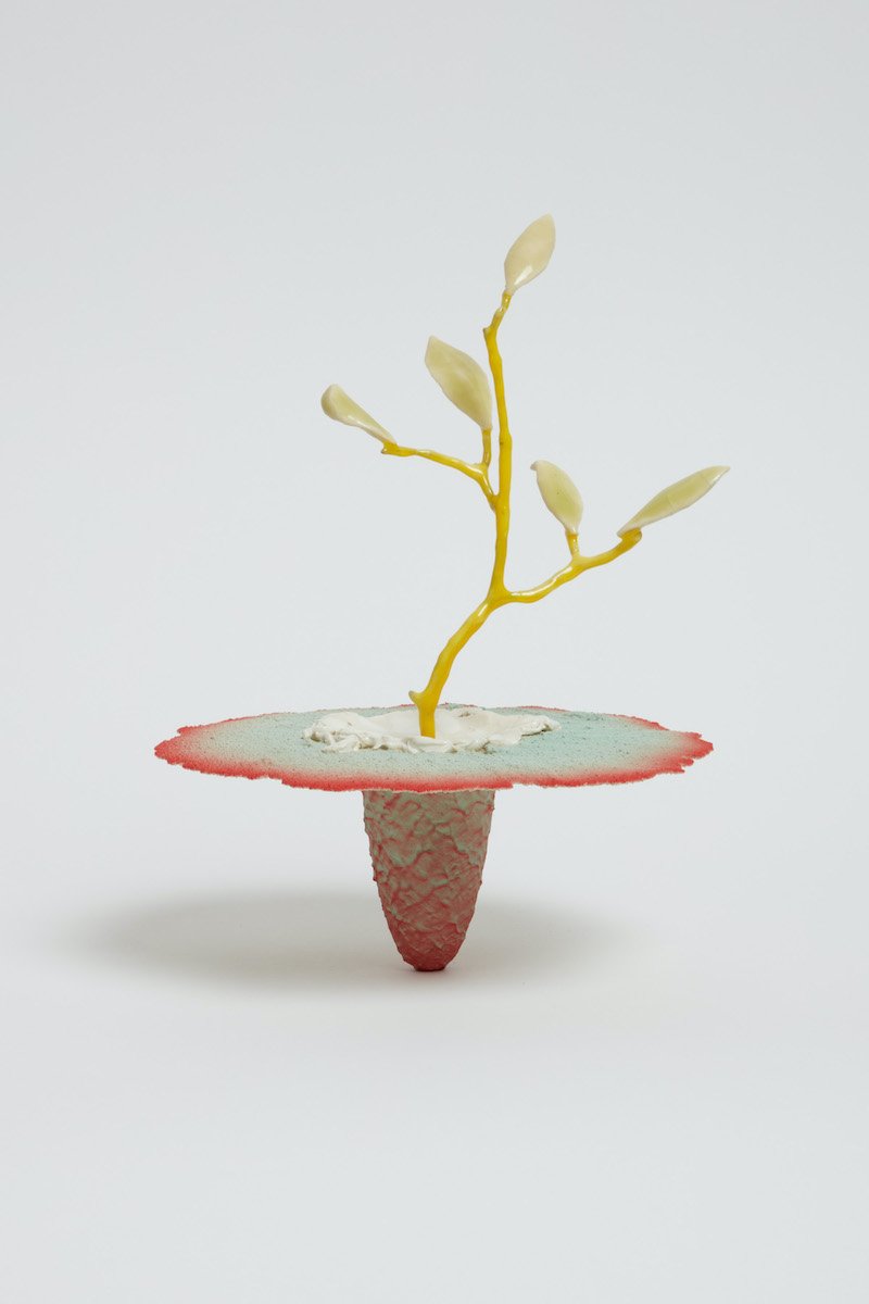   Obelisk (Seadragon) , 2021. cremated leaves, rare earth elements, ceramic, twig, resin, steel, glass, mahogany, maple. 