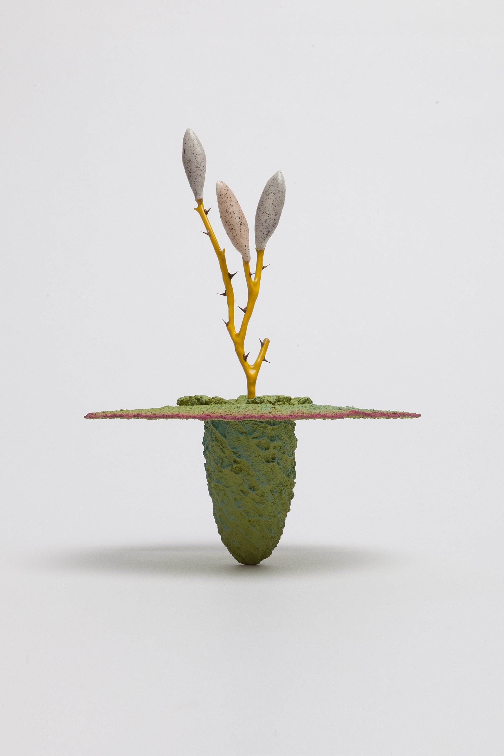   Obelisk (Doline) , 2024. cremated leaves, rare earth elements, ceramic, twig, resin, steel, acrylic, mahogany, maple, glass. 