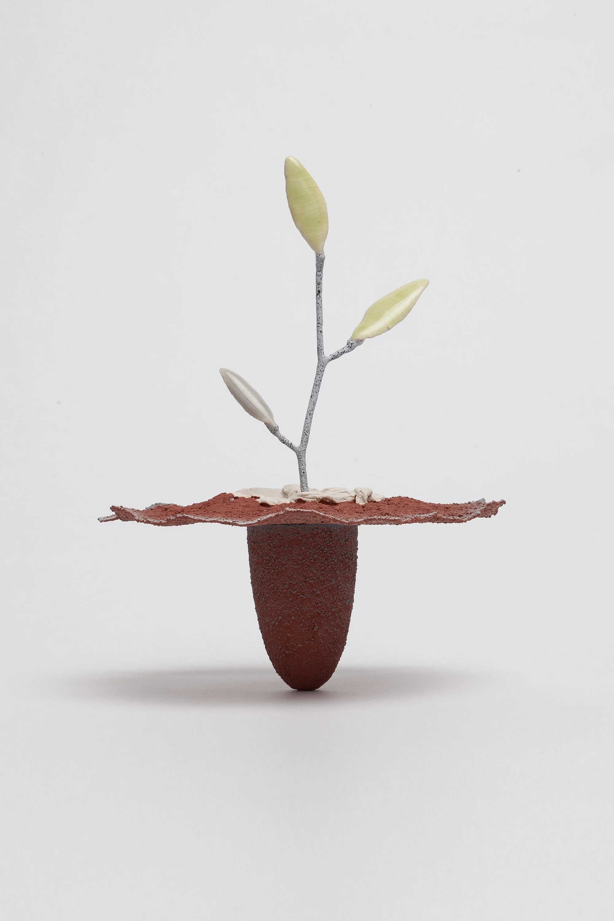   Obelisk (Accretion) , 2024.  cremated leaves, rare earth elements, ceramic, twig, resin, steel, acrylic, walnut, maple, glass.  
