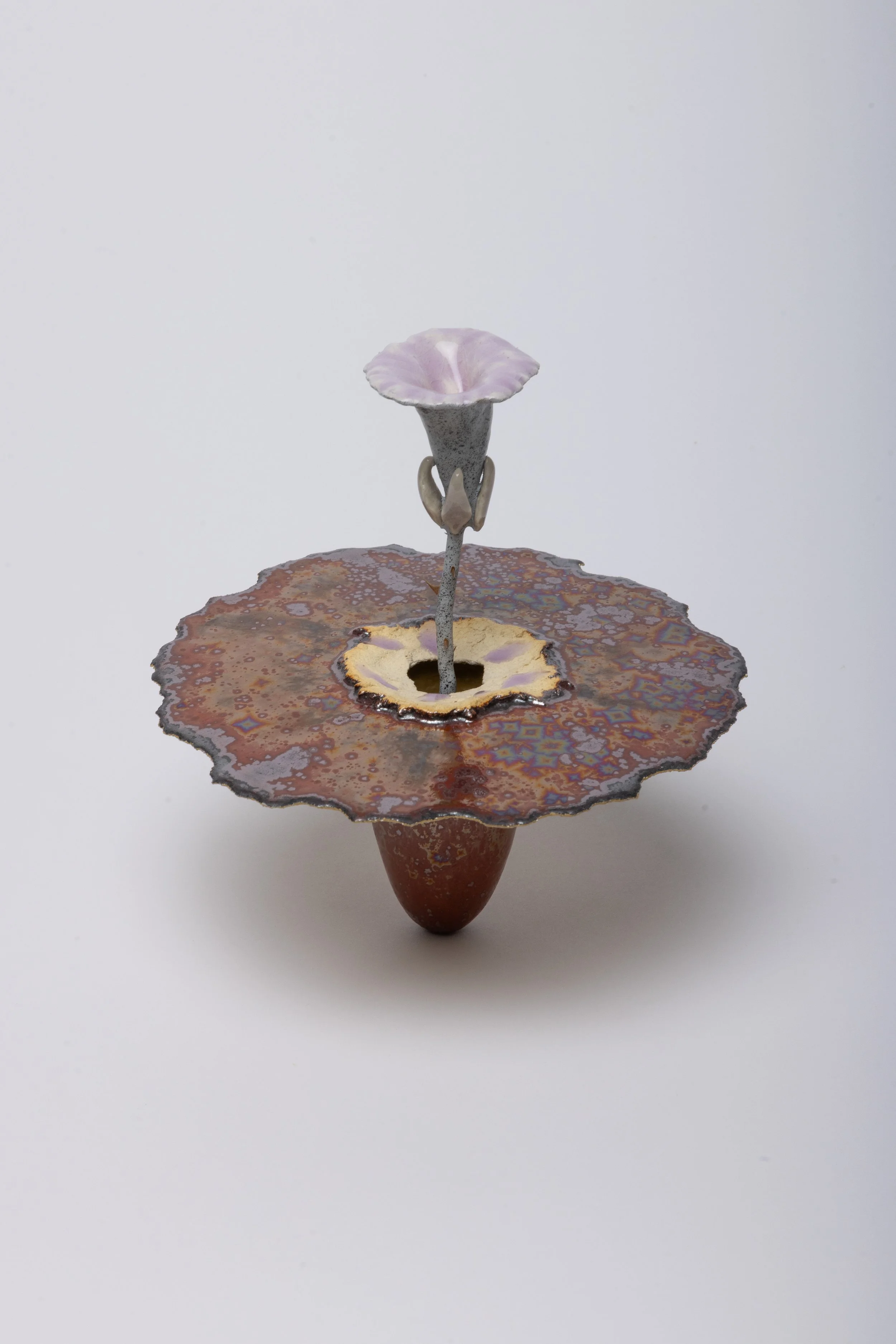  Obelisk (Anew), 2024. cremated morning glory, rare earth elements, ceramic, resin, steel, acrylic, maple. 