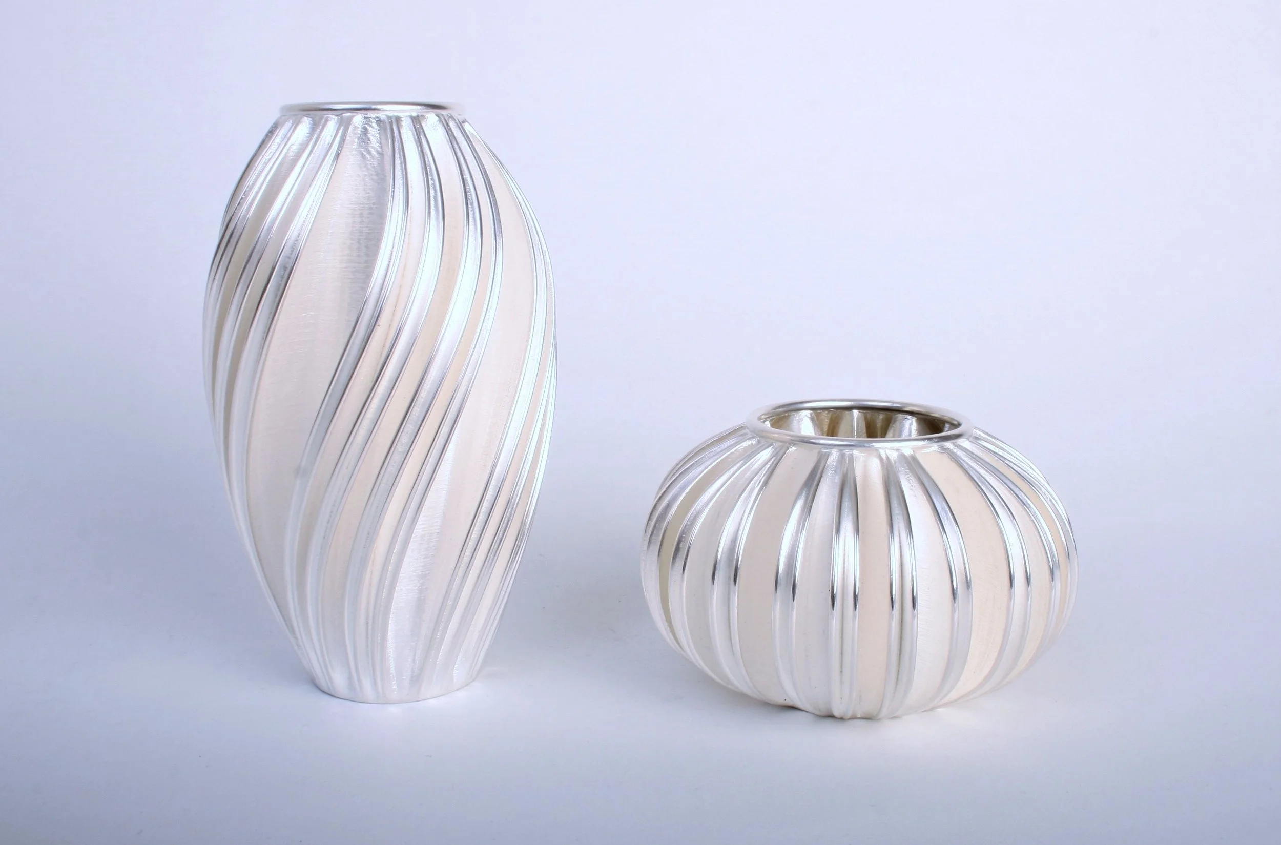  Fractal vases made of fine silver 200 and 90 mm in height 