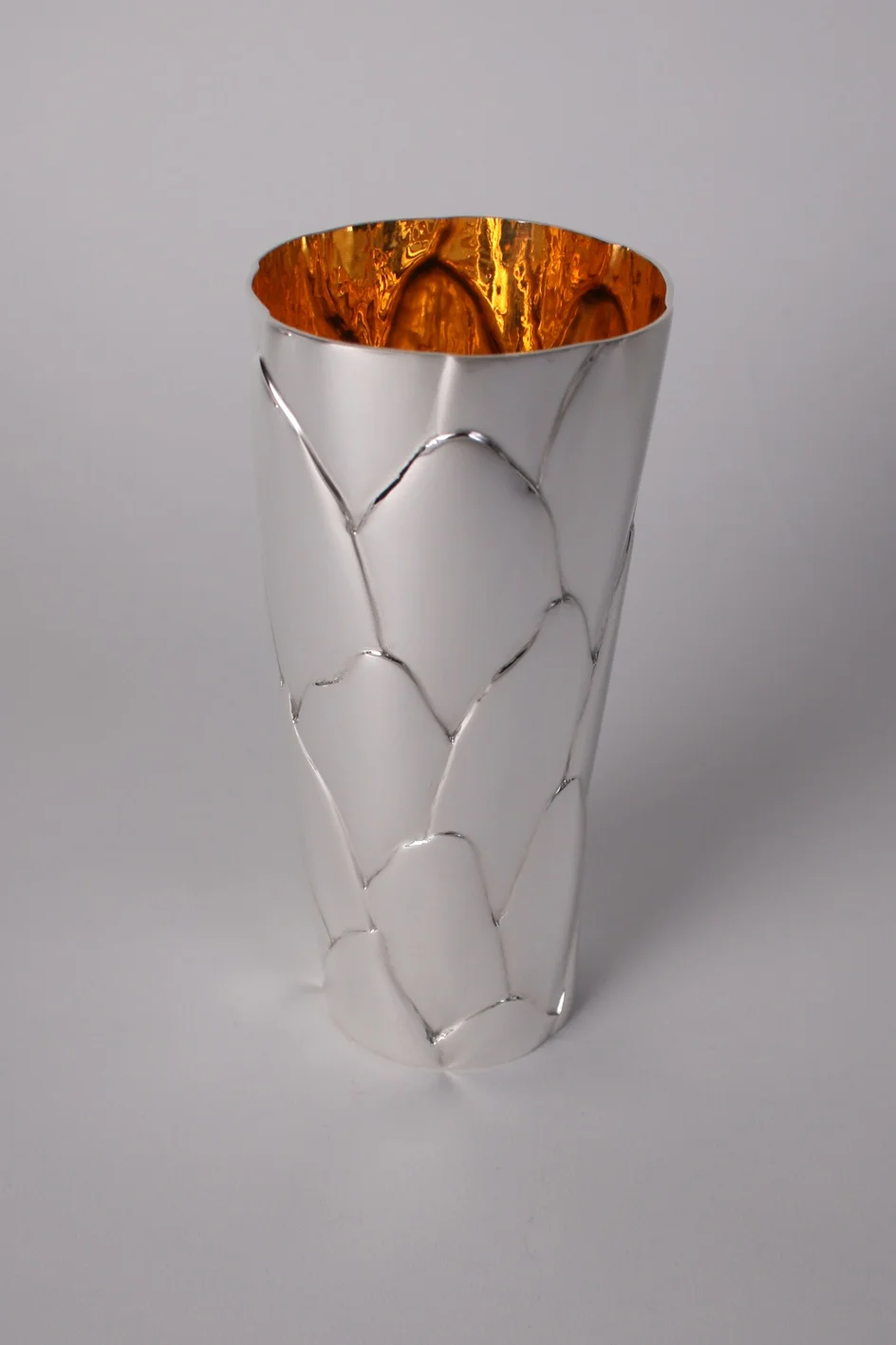 Fox follicle beaker, TIG welded in Britannia silver and chased. 150 mm in height