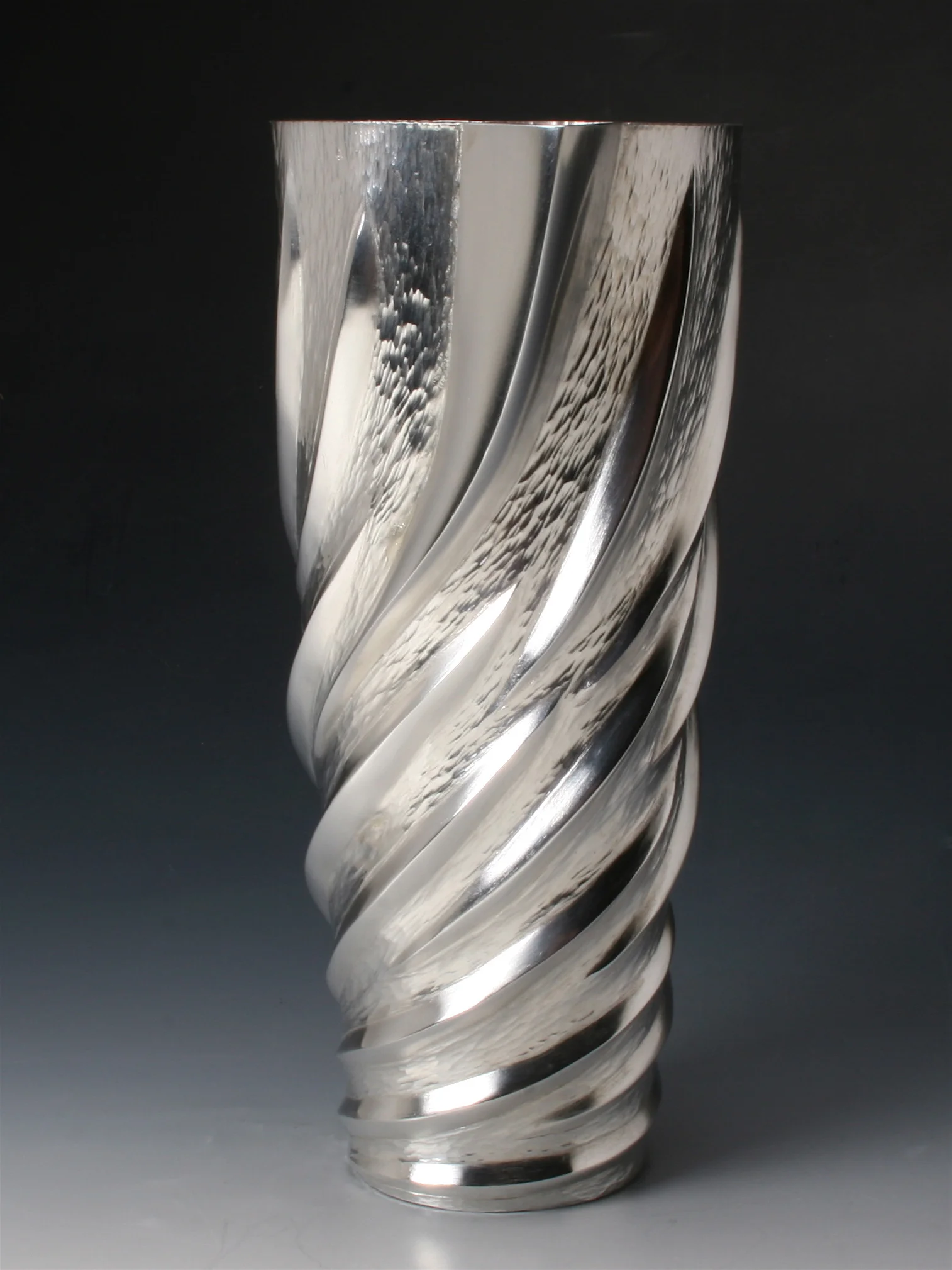 Vortex jug, Hand raised and chased in sterling silver. 220 mm in height