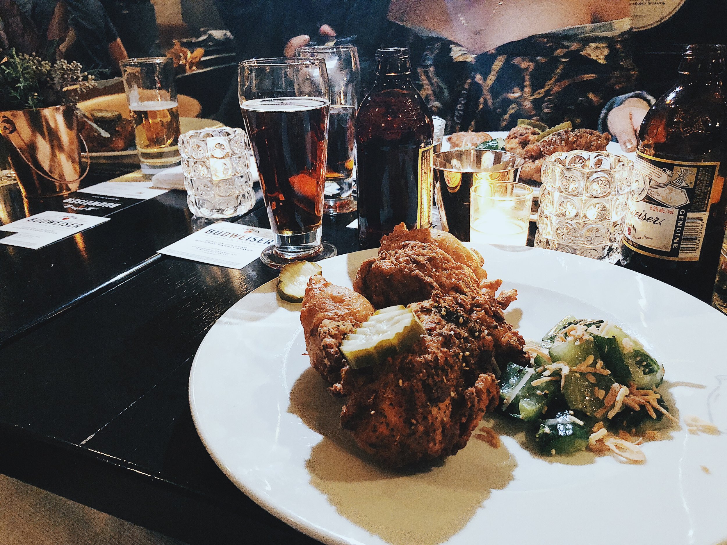 DILL PICKLE FRIED CHICKEN - honey glazed, fry bread, spiced yogurt cucumbers