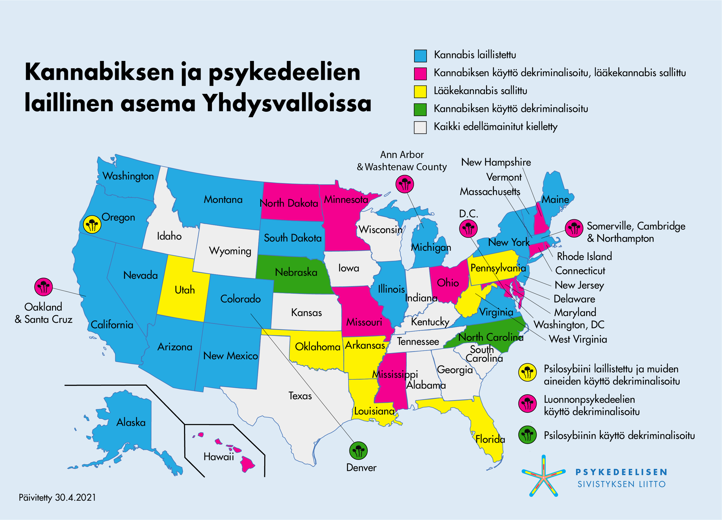 Kannabiksen ja psykedeelien laillinen asema Yhdysvalloissa