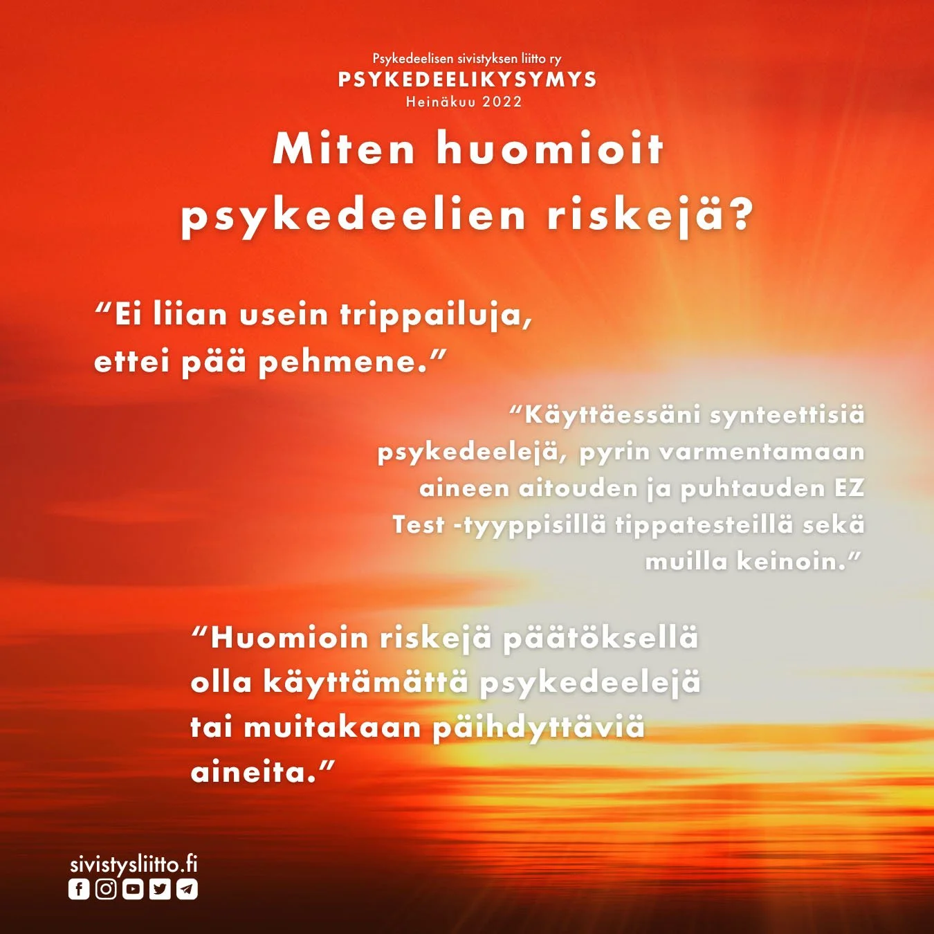 Miten huomioit psykedeelien riskejä? Vastauksia heinäkuun Psykedeelikysymykseen