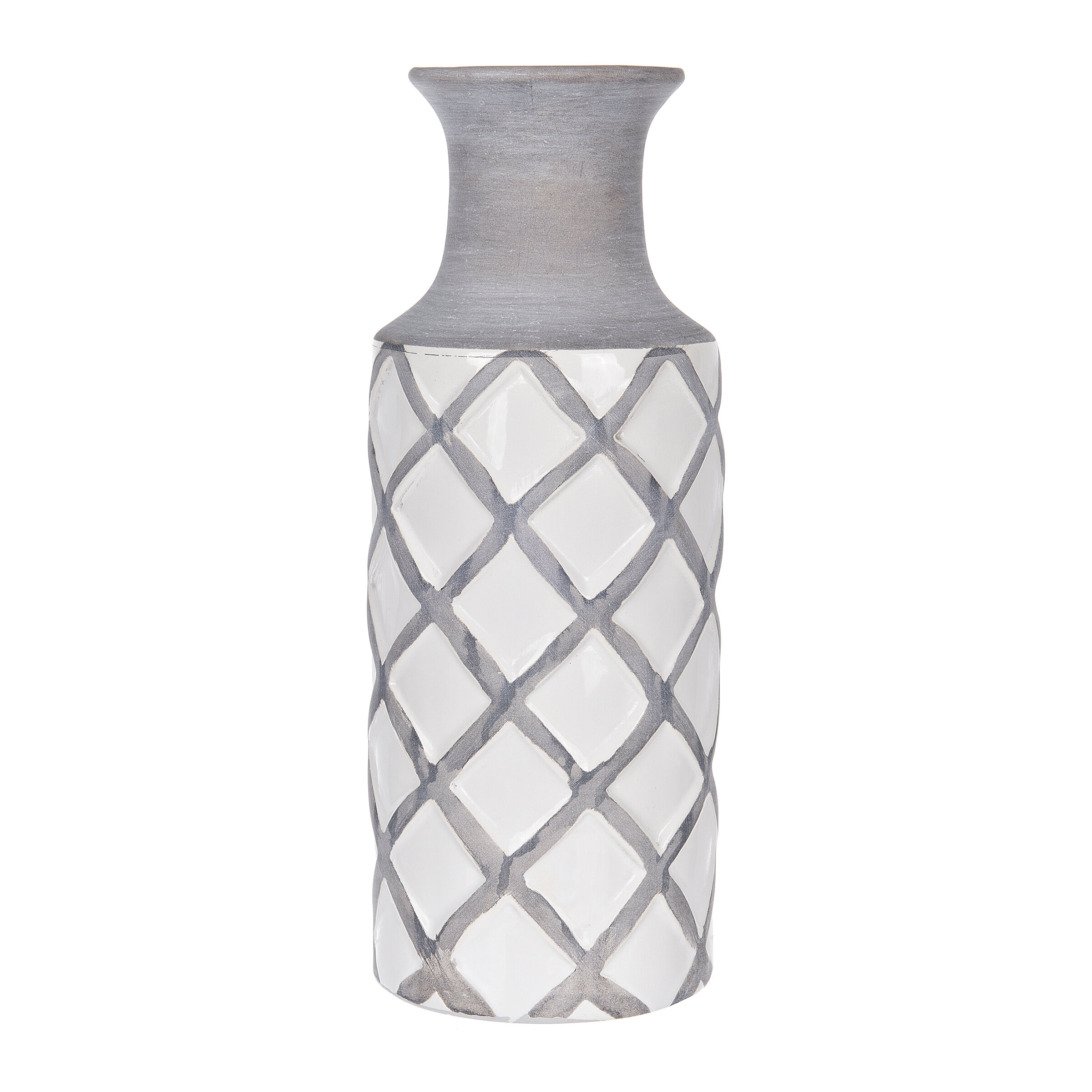 Gray Embossed Lattice Ceramic Vase