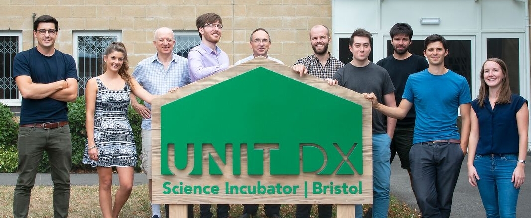 CEO Dr Harry Destecroix (left) and the Ziylo team at Unit DX, Bristol.