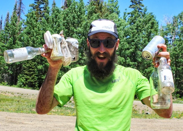 Peter Maksimow with trash collected during the Del Norte Trails Showcase