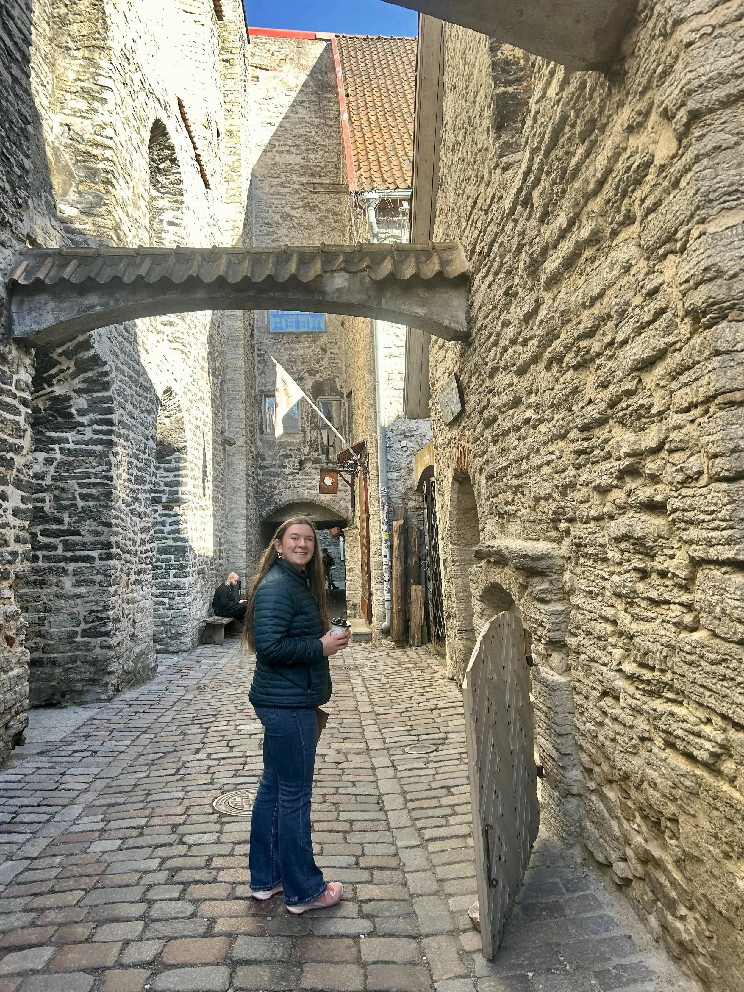 "Old Town Tallinn alleyway (with my hot chocolate :))"