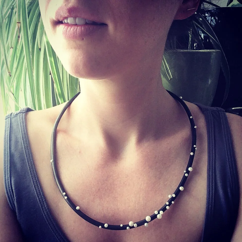 Kate Eickelberg Stainless Steel Neck Wire with Many Pearls