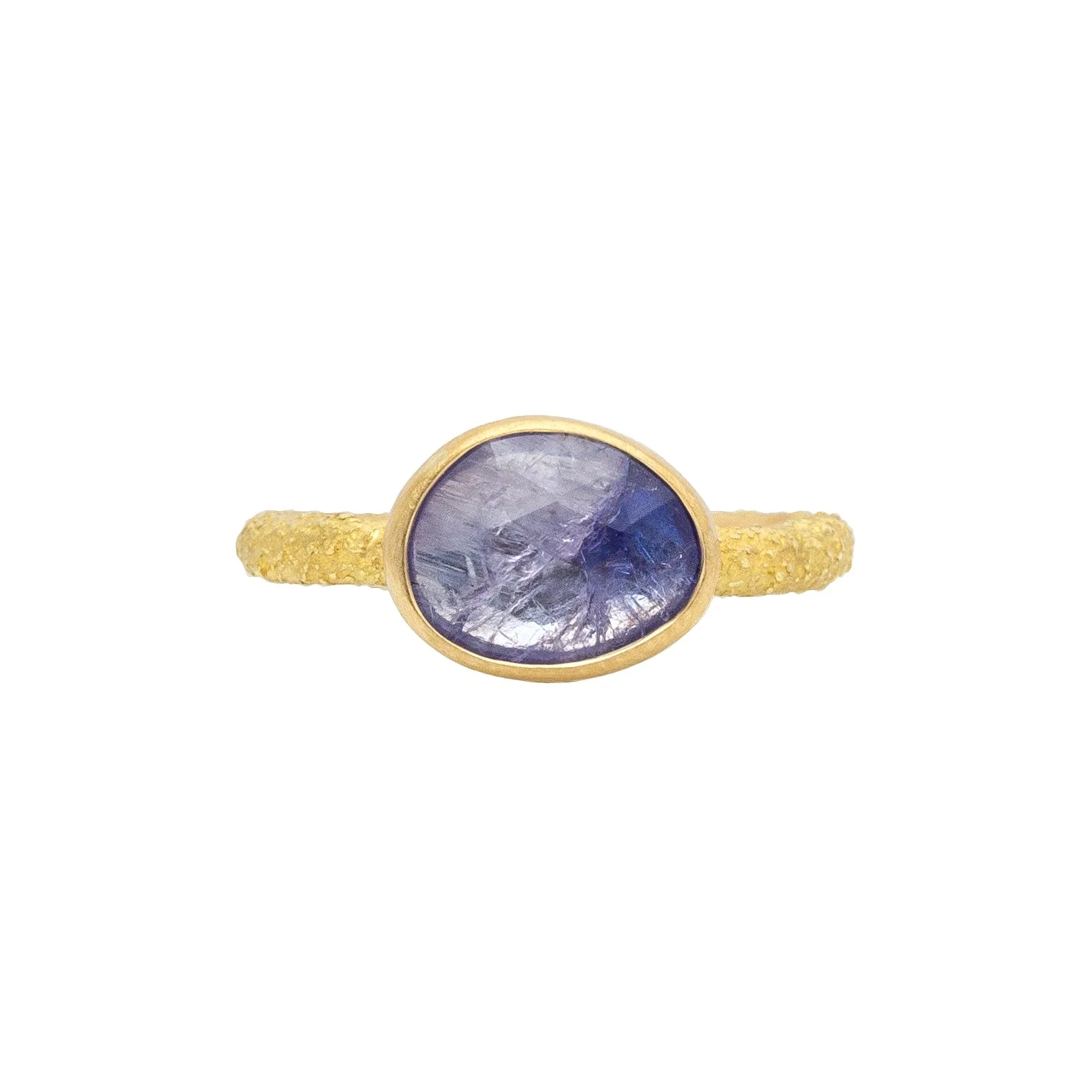 Organic Rosecut Tanzanite Solitaire in Sand-Textured 18k Yellow Gold