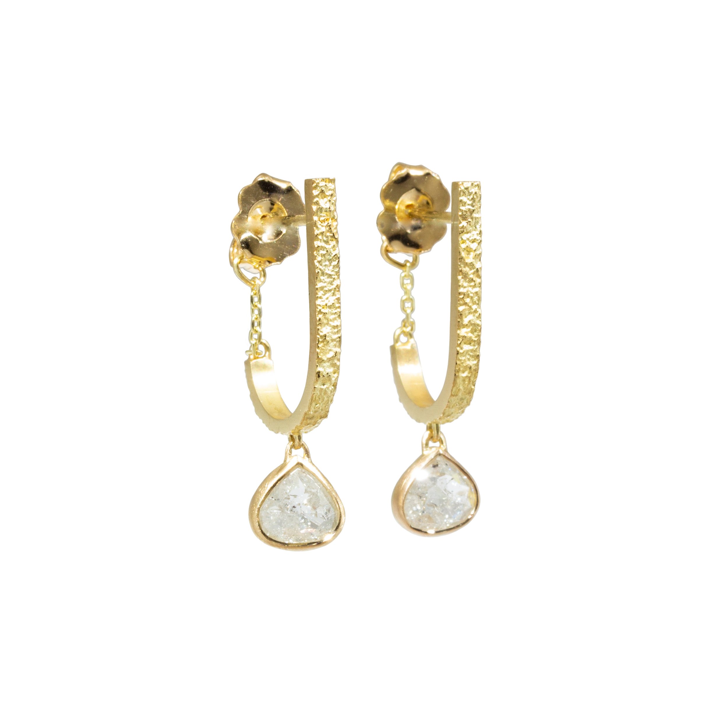 Kate Eickelberg_Rosecut Teardrop Diamond Earrings in Sand-Textured 18k Yellow Gold_web zoom.jpg