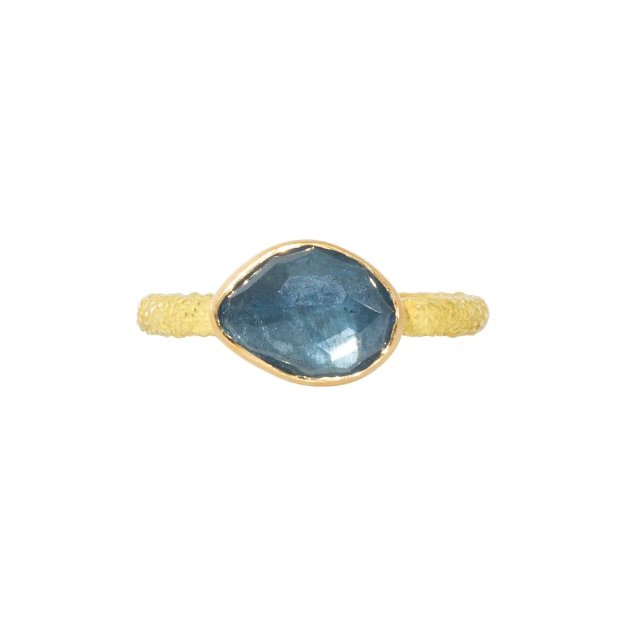 Organic Rosecut Aquamarine Stacking Ring in Sand-Textured 18k Yellow Gold