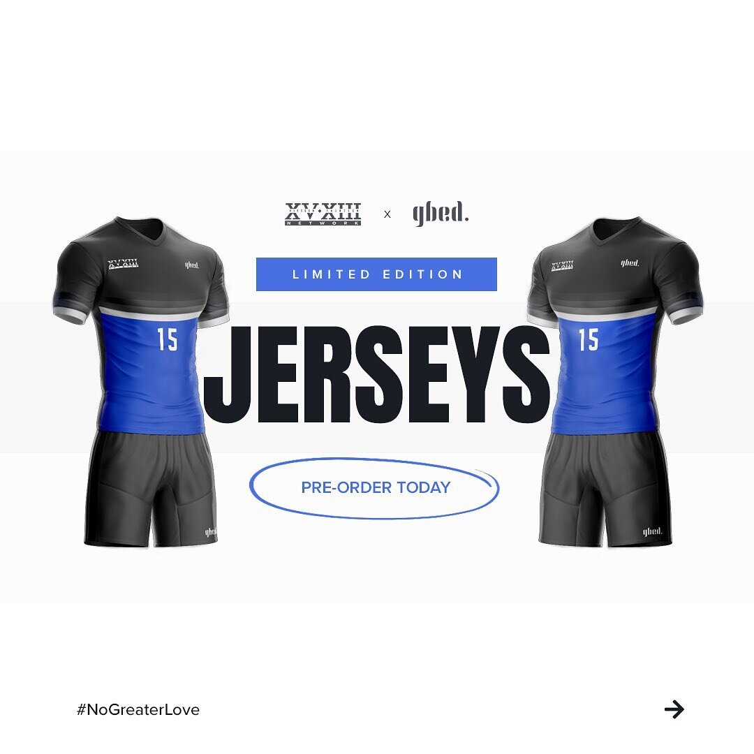 Custom XV🔹XIII x @gbed.life jerseys?! Yes please! We&rsquo;ve been dreaming of doing a custom jersey for almost 2 years now. We&rsquo;re so excited it&rsquo;s in the works!
&bull;
&bull;
Pre-Order these bad boys from now through September 10th! Afte