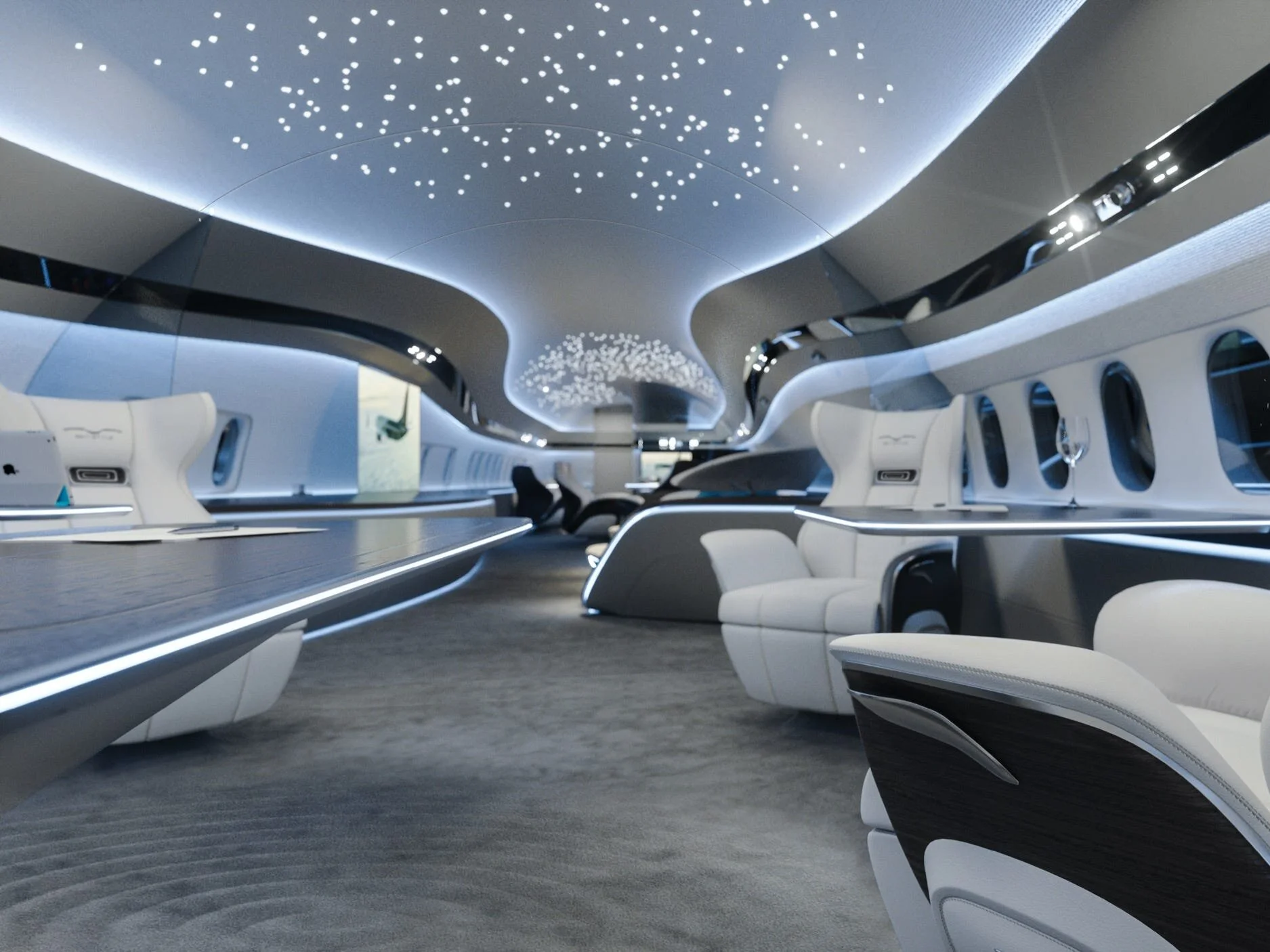 This Boeing 737 Max Private Jet Interior Design Looks More Like a Futuristic Spaceship Than a Private Jet