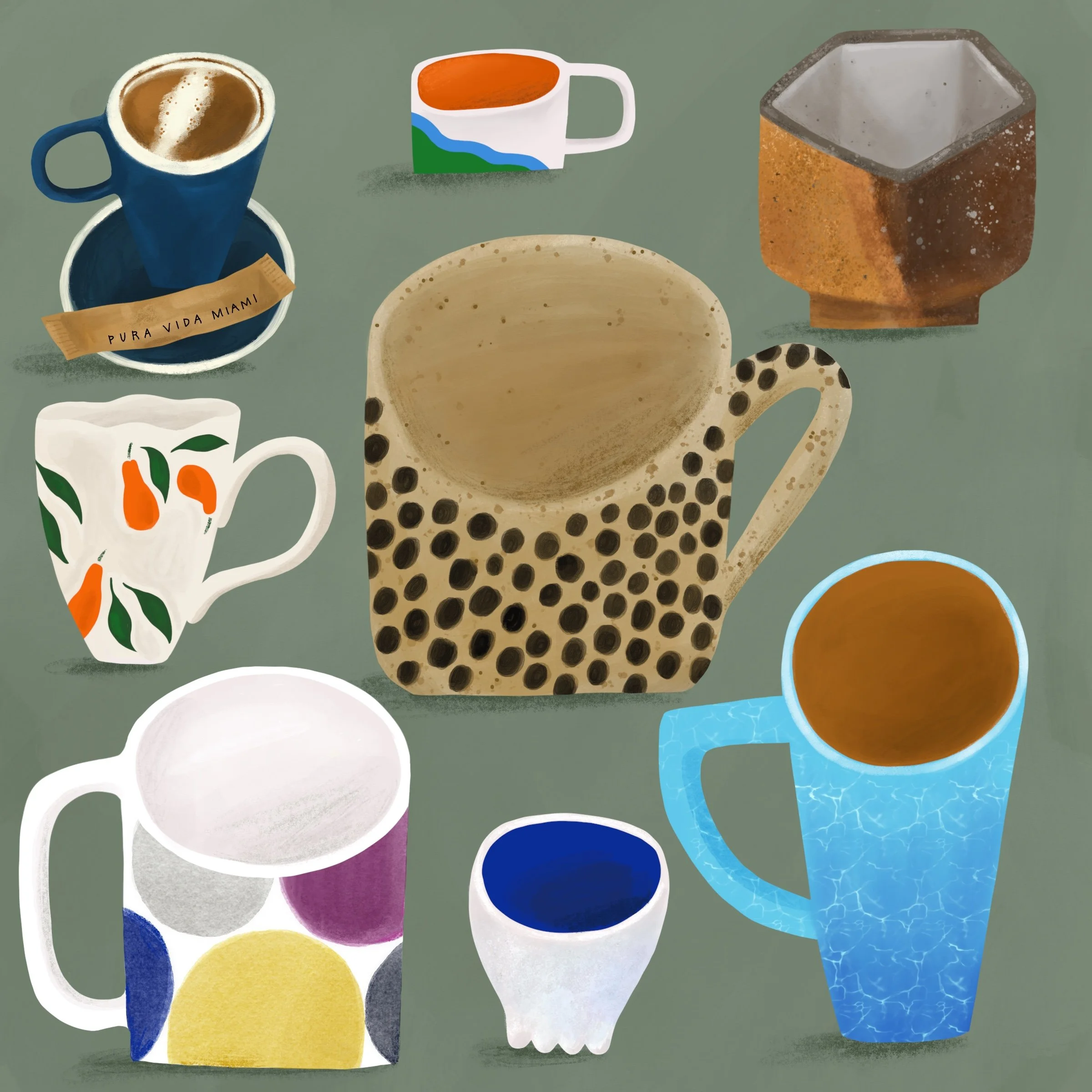 Illustrated Collection of Coffee Cups