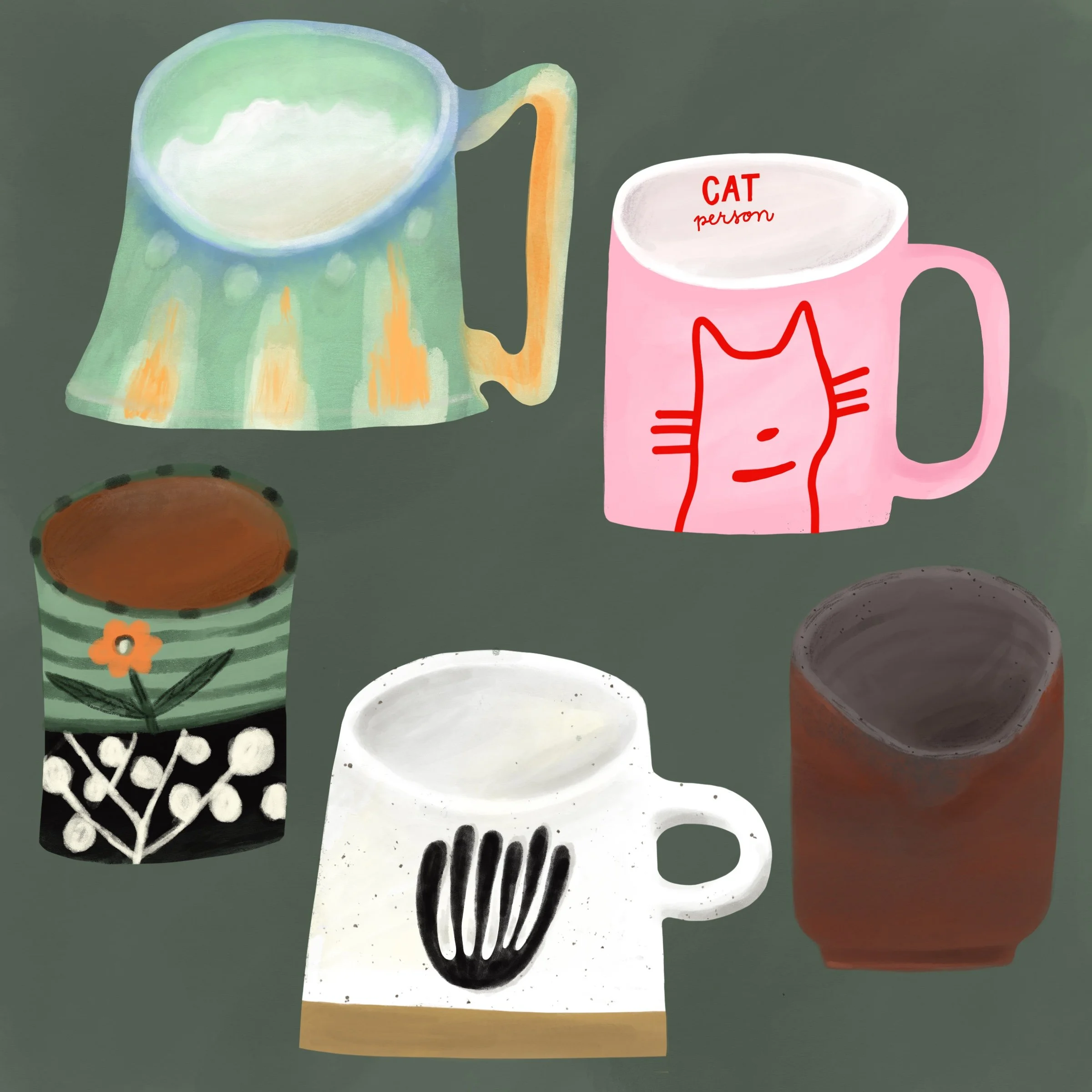 Illustrated Collection of Coffee Cups
