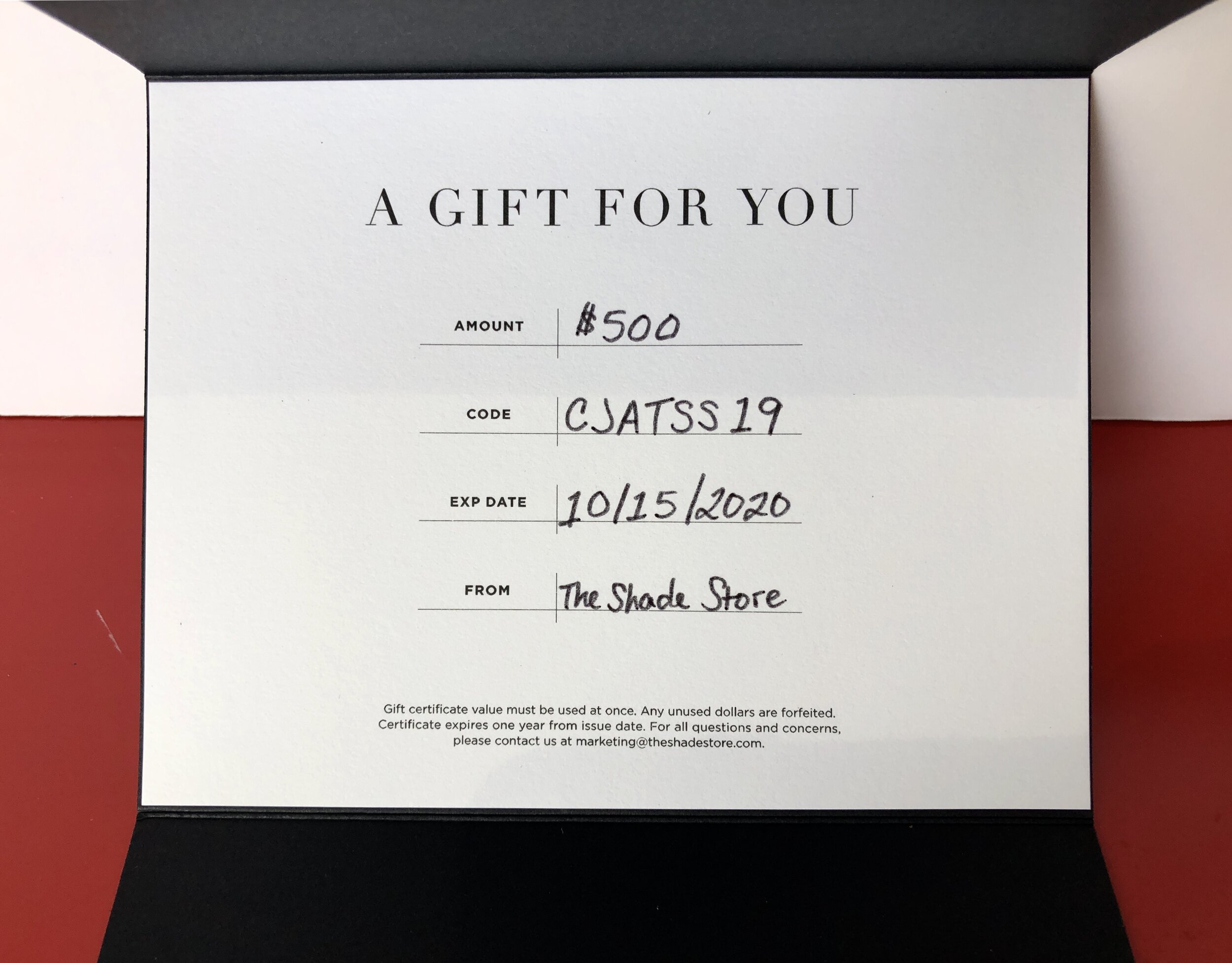 The Shade Store gift cert.JPG