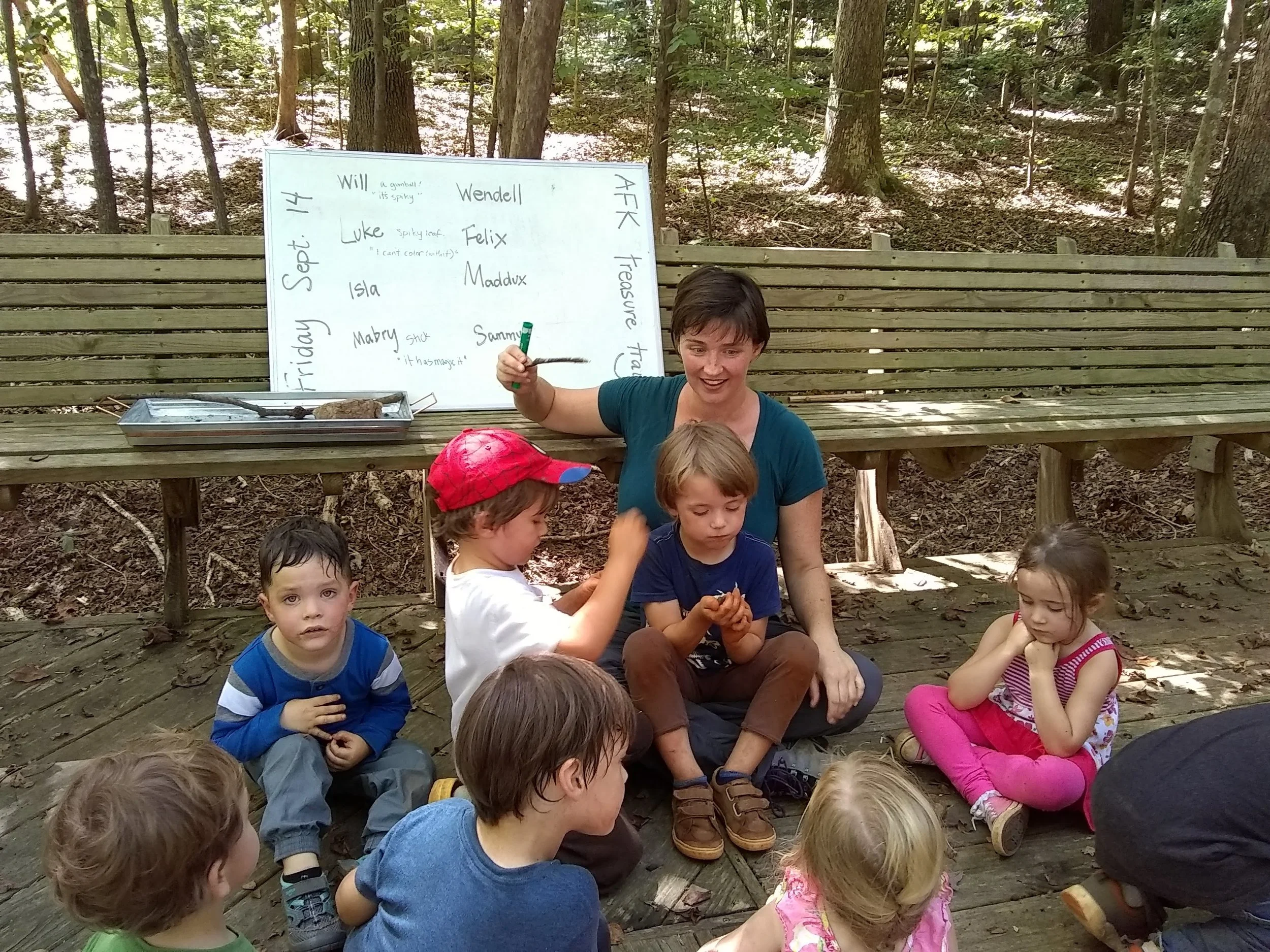 We ended the day with one of our closing rituals, giving children a chance to contribute an item to the Treasure Tray and share a story with the group.
