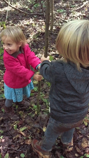 A lot of negotiating went into Maddux joining Eden’s tree shaking but they finally settled on a place for him to put his hands and each of them beamed even brighter than when they took turns!
