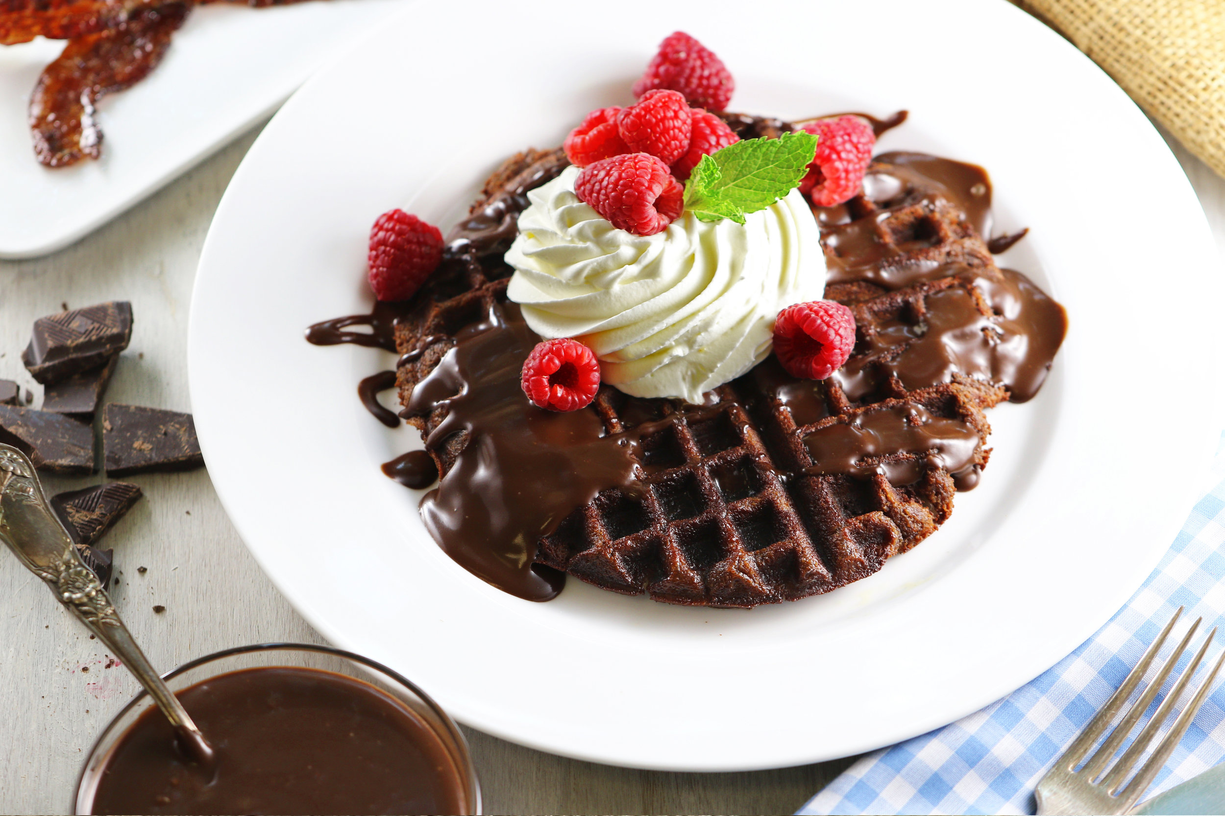 BEST LOW CARB KETO  CHOCOLATE AND ALMOND WAFFLES WITH CHOCOLATE SAUCE.jpg