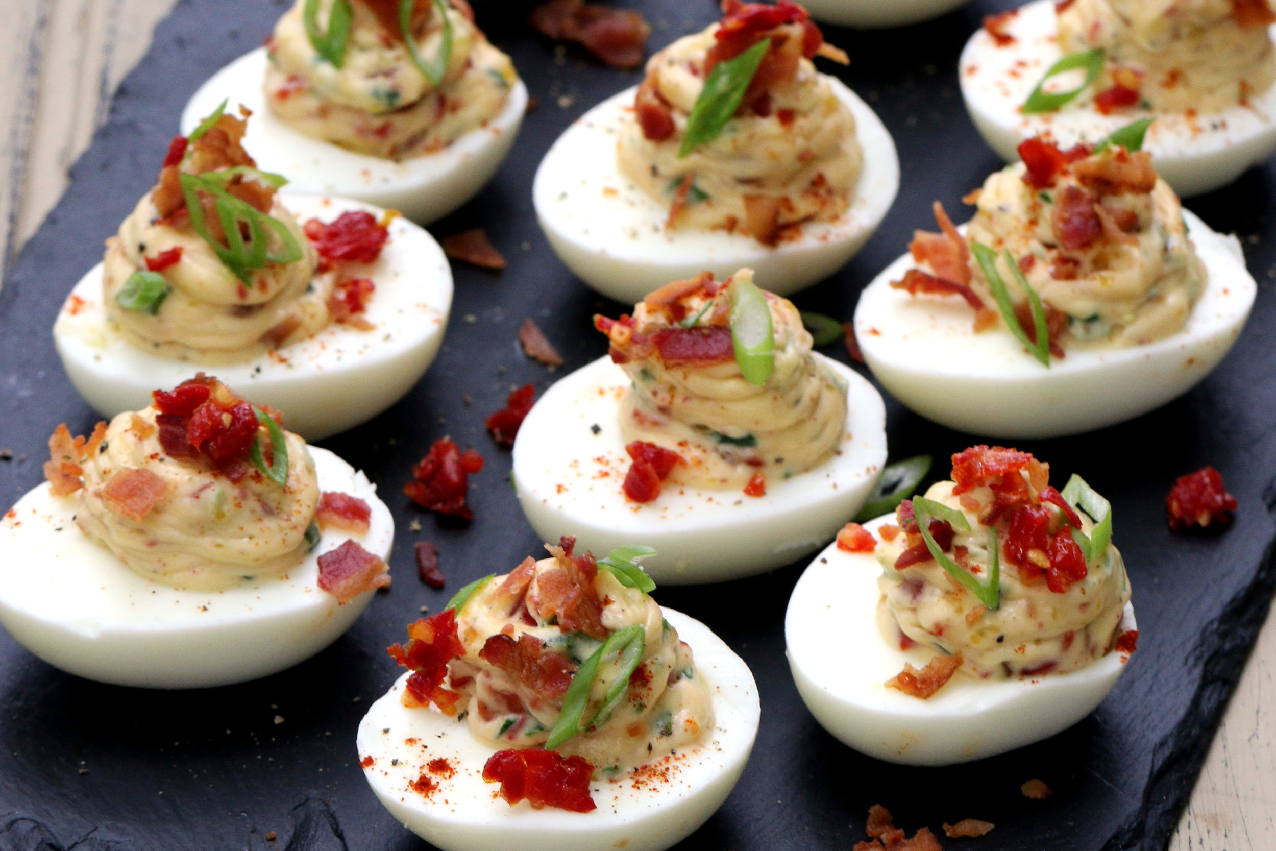 BEST LOW CARB KETO  Deviled Eggs with Bacon, Sun-dried Tomatoes and Scallions.jpg