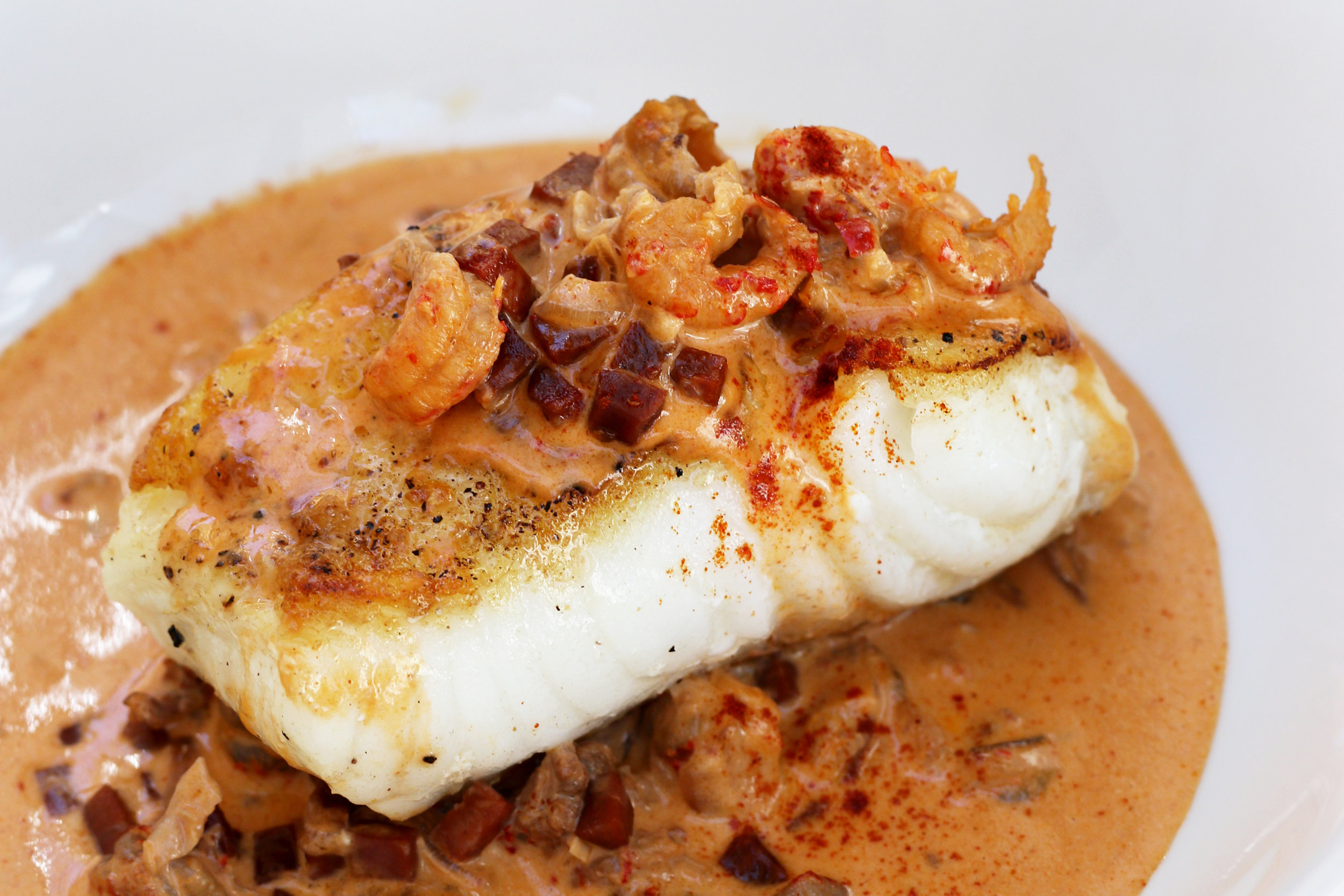 LOW CARB KETO LOUISIANNA STYLE CREAMY CRAWFISH AND CHORIZO HALIBUT RECIPE.jpg