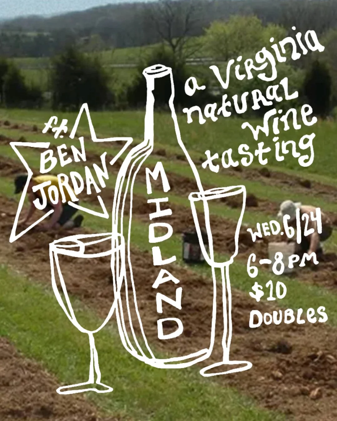 Join us in @doublesdc for a Virginia Natural Wine Tasting with @midland.wine winemaker, Ben Jordan! We are tasting 4 natural wines from our own backyard! No better way to spend a June evening! 🍷🌞⁠
⁠
📆 Wednesday, June 24 | 6 - 8 PM⁠
📍 Doubles⁠
🎟️