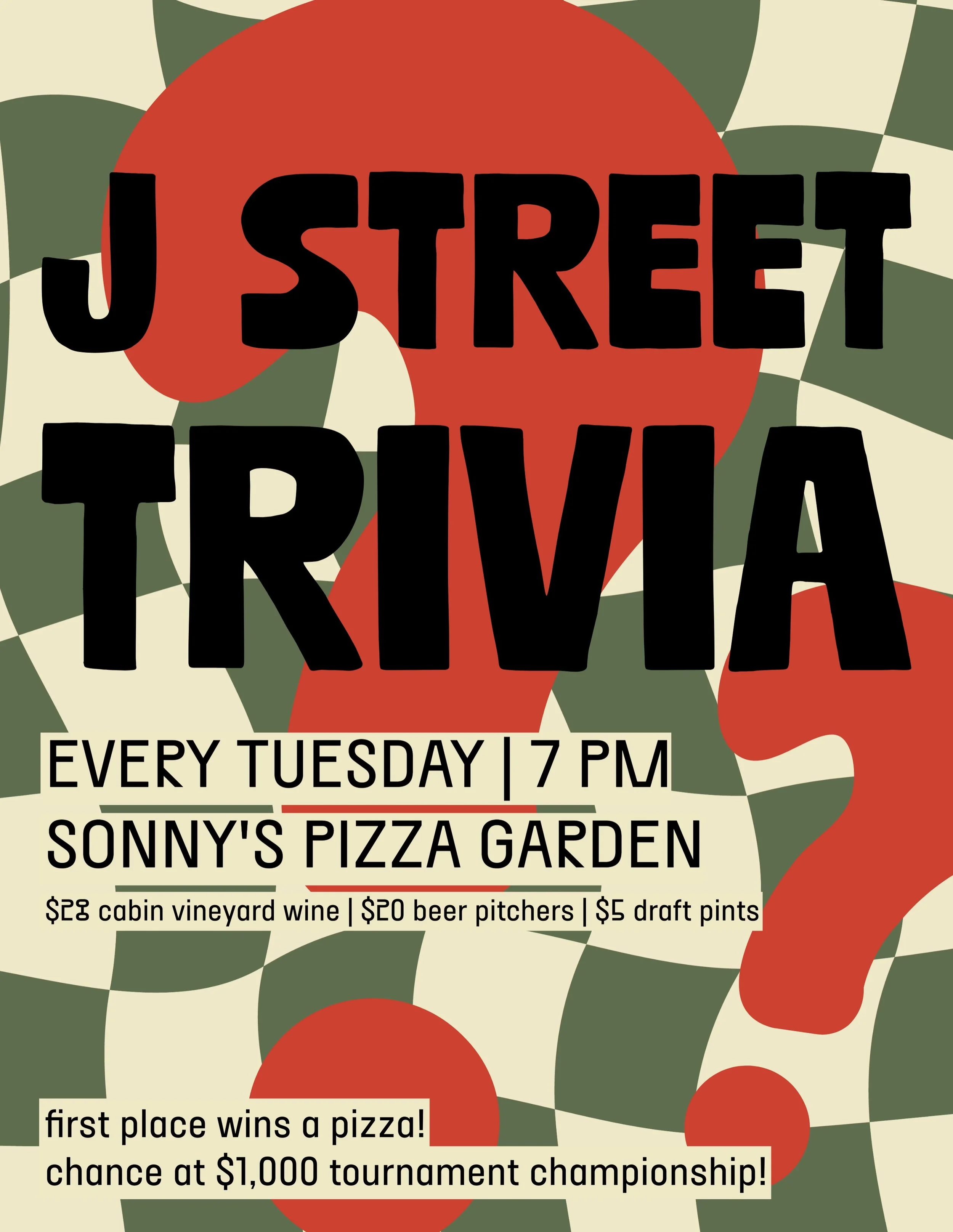 Trivia in the pizza garden with the best happy hour in town?! Sign us up! 🧠‼️✨

📆 Every Tuesday at 7 PM
🎟️ Free to attend! Just show up with your team!