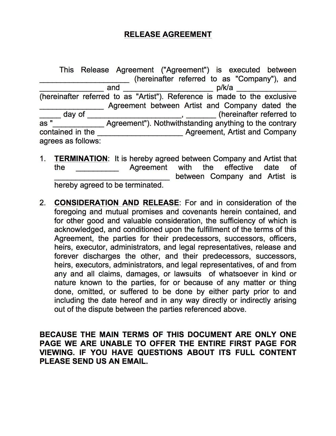 Release Agreement Template
