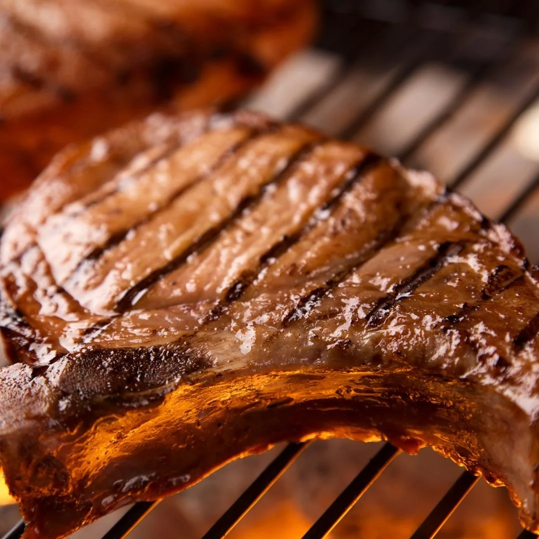 grilled pork chop with beautiful grill marks juicy and delicious