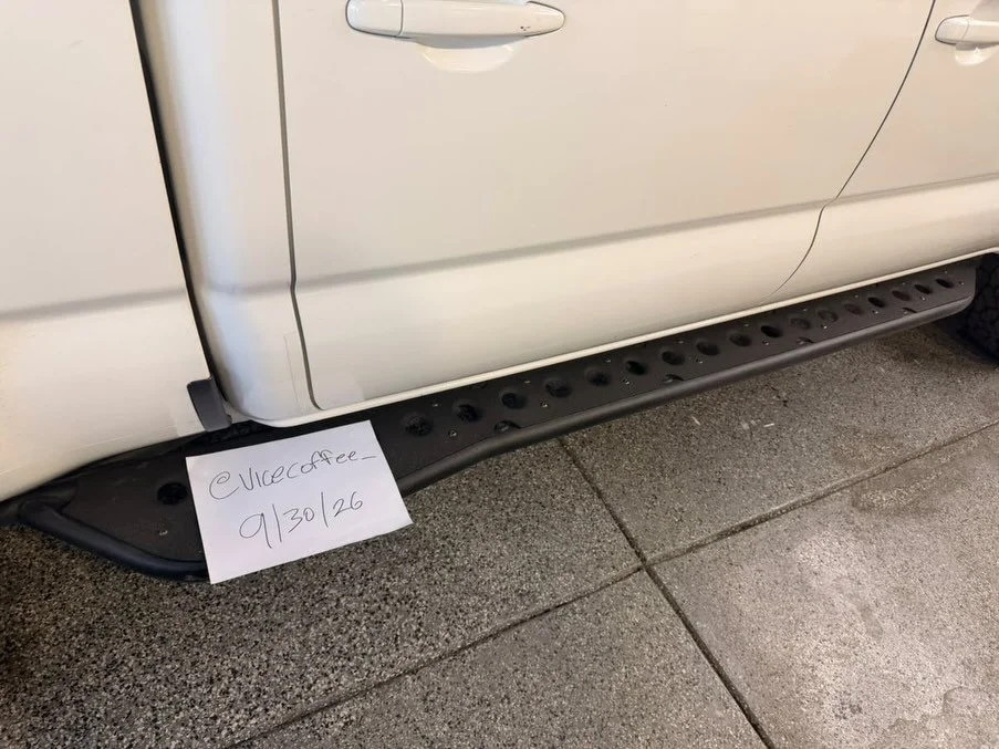 Located in Modesto, CA. @vicecoffee_ is selling Used Cali Raised Step Edition Rock Sliders with kick out, bed liner filler plate, powder coated sliders. For 2005-2023 Tacoma Double Cab Long beds. $950 OBO. Pick-up only, willing to meet at a reasonabl