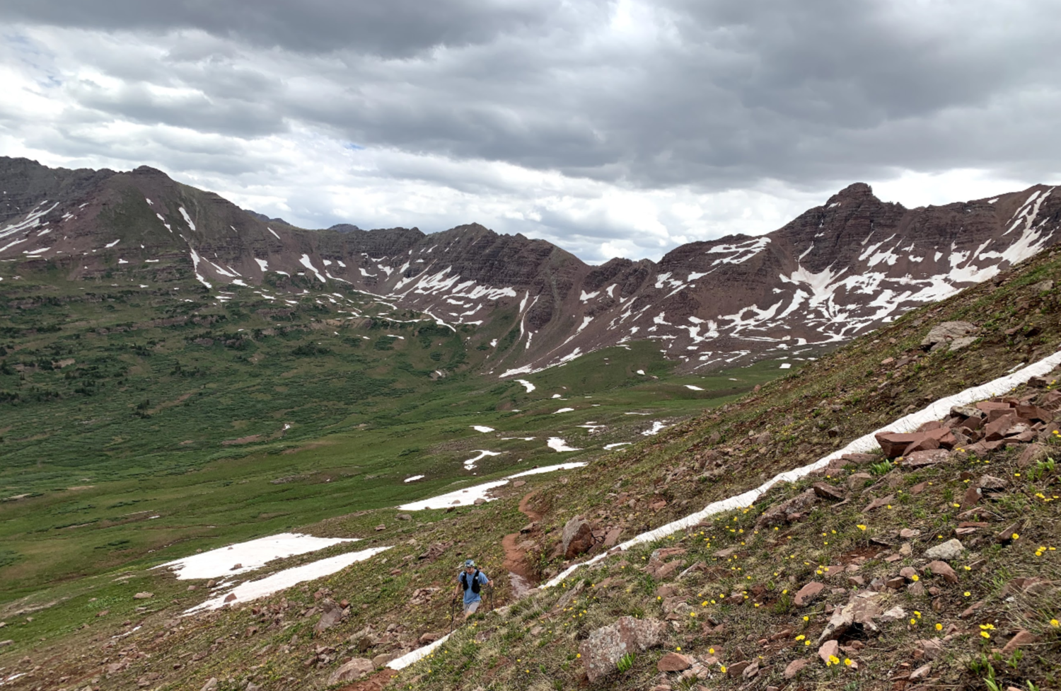 The ascent to Frigid Air Pass. The clouds were concerning, but the rain ultimately held off.