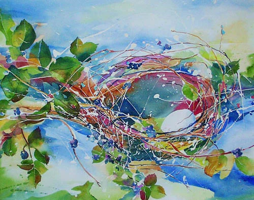 Nest in Berry Vines - Kim Solga watercolor