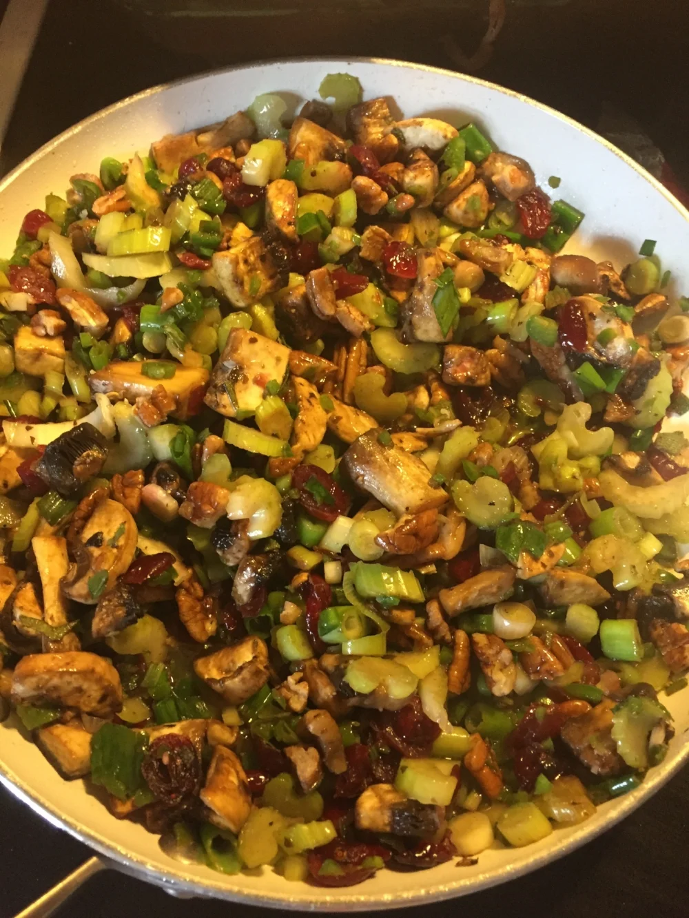 Kim’s tradtional Stuffing with cranberries, apples and walnuts.